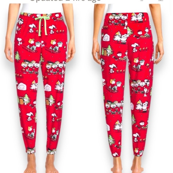 Peanuts Snoopy Christmas Licensed Plush Brilliant Red Jogger Pant M 8-10 - Picture 1 of 12